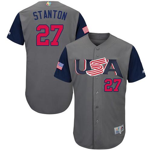 Team USA #27 Giancarlo Stanton Gray 2017 World MLB Classic Authentic Stitched Youth MLB Jersey